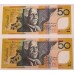 AUSTRALIA 1999 . FIFTY 50 DOLLARS BANKNOTE . EVANS/MacFARLANE . CONSECUTIVE PAIR . LAST PREFIX PE99